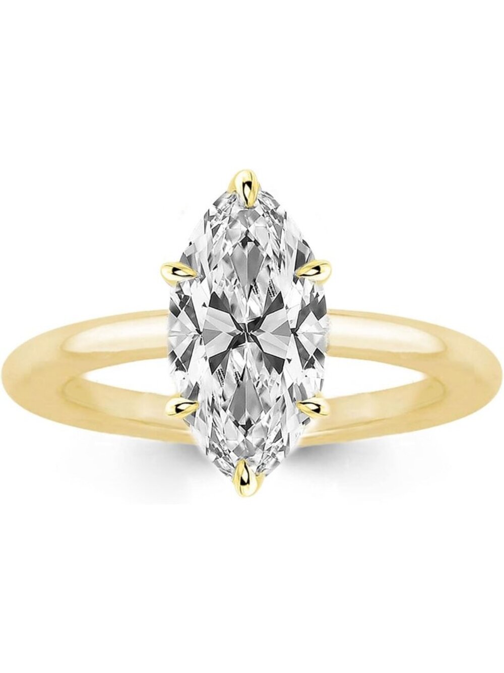 Elegant Elongated Marquise Cut Engagement Ring, Simulated Diamond in Sterling